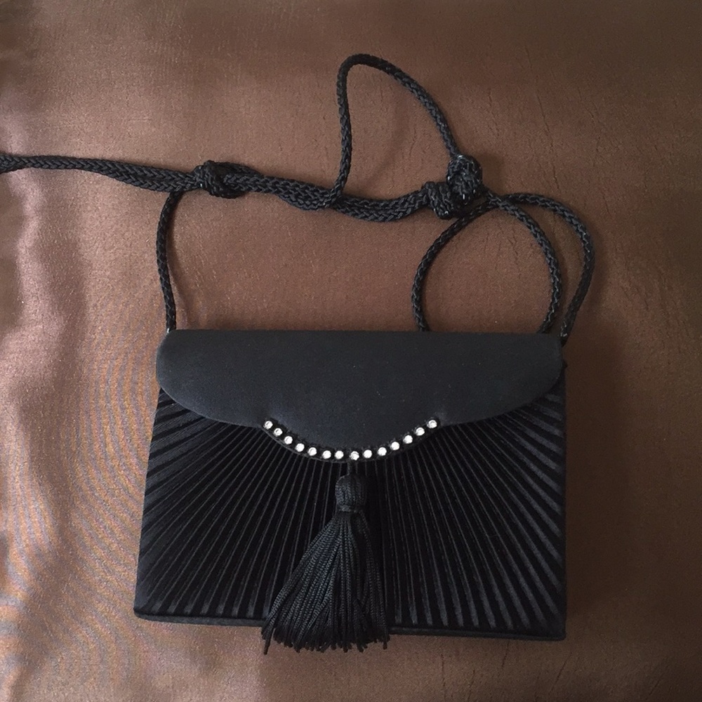 Black Satin Evening Purse With Rhinestones